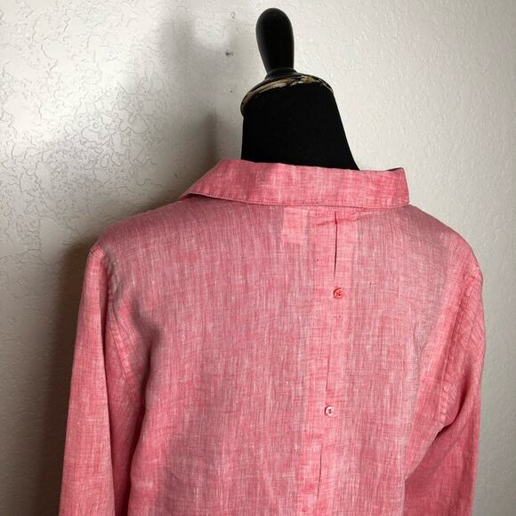 Chicos pink red linen button down top size 2 or Medium lagenlook - Picture 12 of 16